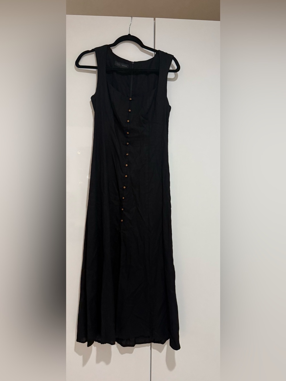 Zara Black Sleeveless Maxi Dress with Front Buttons linen size medium